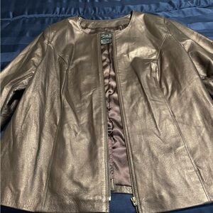Terry Lewis Classic Luxuries Women's Metallic Brown Leather Jacket